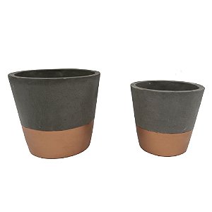CONJ. DE CACHEPOTS EM CIMENTO E COBRE  2 PCS G  D14CM X 13,5