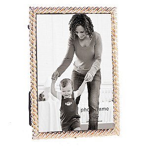 PORTA RETRATO EM VIDRO E METAL PRATEADO E COBRE 11,5CM X 1CM
