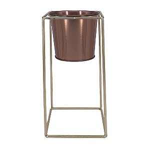 VASO TUBO DE VIDRO E METAL DOURADO