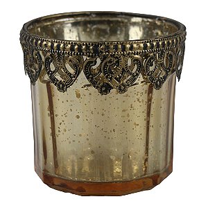 CASTICAL DE METAL DOURADO E VIDRO DOURADO 9,5CM X 9,5CM
