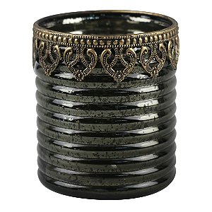 CASTICAL METAL DOURADO E VIDRO CINZA 10,5CM X 11,5CM
