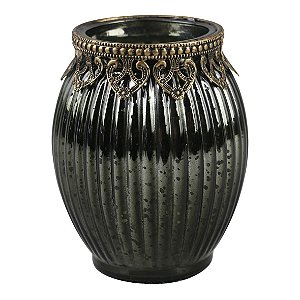 CASTICAL METAL DOURADO E VIDRO CINZA 11CM X 14CM