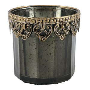 CASTICAL METAL DOURADO E VIDRO VERDE 9,5CM X 9,5CM