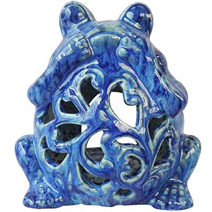 LANTERNA DE SAPO EM CERAMICA AZUL - 16X12X15 CM