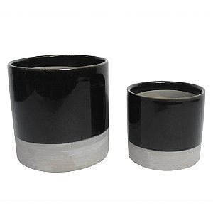 CONJ. DE VASOS DE CERAMICA PRETO E CINZA G  13CM X 13CM P  1