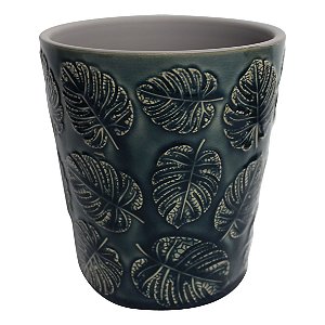 CACHEPOT DE CERAMICA COSTELA DE ADAO AZUL 12,8CM X 12,8CM X