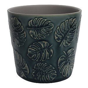 CACHEPOT DE CERAMICA COSTELA DE ADAO AZUL 12,2CM X 12,2CM X