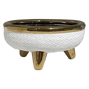 CACHEPOTS DE CERAMICA BRANCO E DOURADO