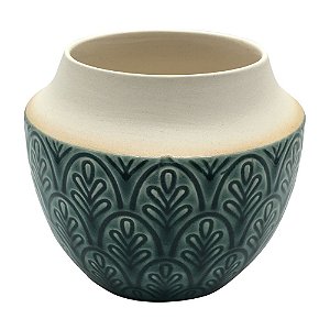 VASO EM CERAMICA VERDE E AREIA 14CM X 14CM X 12CM