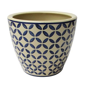 CACHEPOT DE CERAMICA BEGE E AZUL 14,5CM X 17CM