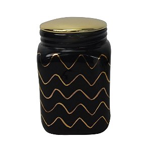 POTE EM CERAMICA PRETO E DOURADO 11CM X 11CM X 16,8CM