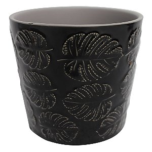 CACHEPOT DE CERAMICA COSTELA DE ADAO PRETO 17CM X 17CM X 15,