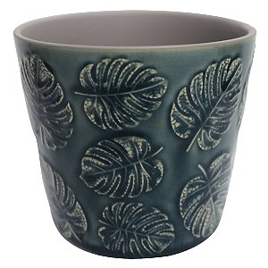 CACHEPOT DE CERAMICA COSTELA DE ADAO AZUL 17CM X 17CM X 15,8