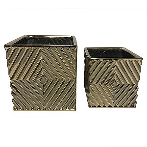 CONJ. DE CACHEPOTS EM CERAMICA DOURADO  2 PCS G  12,5CM X 12