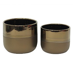 CONJ. DE CACHEPOTS DE CERAMICA DOURADO G  14CM X 14CM X 12CM