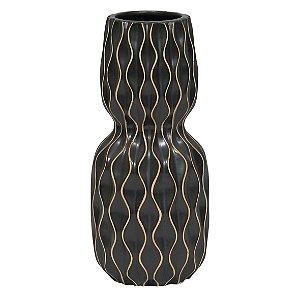 VASO DE CERAMICA PRETO COM DESENHOS GEOMETRICOS 11,8CM X 11,