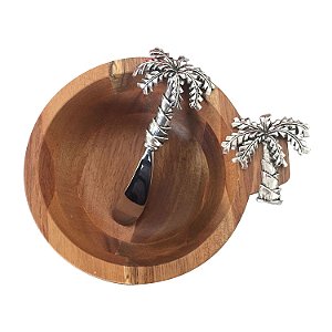 POTE DE MADEIRA E ESPATULA DE METAL PARA PATE 18CM X 14,5CM