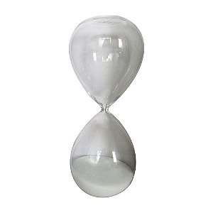 AMPULHETA EM VIDRO COM AREIA BRANCA  30MIN 10CM X 10CM X 24C