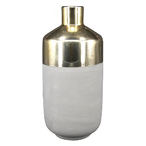 VASO DE CERAMICA CINZA E DOURADO 12CM X 12CM X 25CM