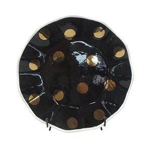 PRATO DECORATIVO DE CERAMICA PRETO E DOURADO 26CM X 26CM X 2