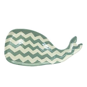 PRATO DE CERAMICA VERDE E BRANCO 36CM X 17CM X 2CM