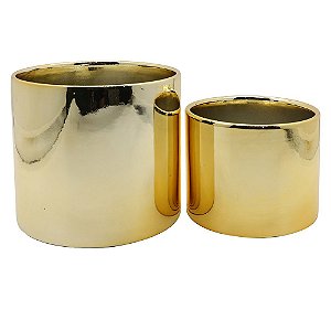CONJ. DE CACHEPOTS DE CERAMICA DOURADO  2 PCS G  15CM X 15CM