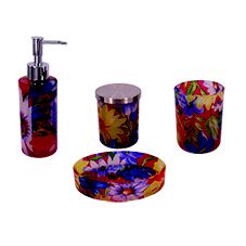 KIT BANHEIRO DE VIDRO COLORIDO 4 PCS GG 13CM X 9CM X 3CM G 7