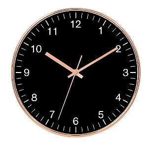 RELOGIO DE PAREDE DE PLASTICO COBRE E PRETO 35CM X 4CM