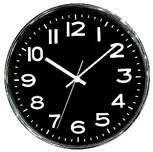 RELOGIO DE PAREDE DE PLASTICO CROMADO E PRETO 35CM X 4CM