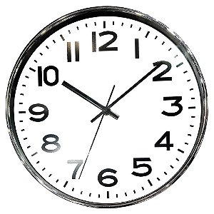 RELOGIO DE PAREDE DE PLASTICO CROMADO E BRANCO 35CM X 4CM