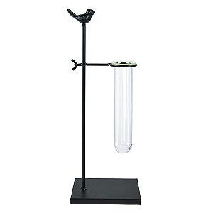 VASO TUBO DE VIDRO E METAL DOURADO