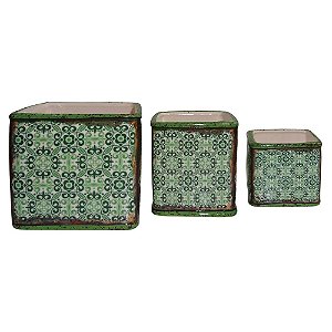 CJ. DE CACHEPOTS DE CERAMICA VERDE - 3 PCS