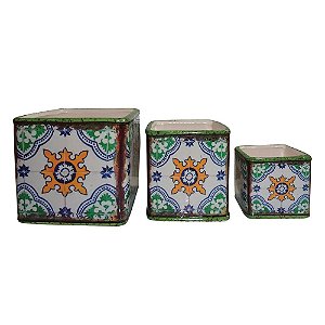 CJ. DE CACHEPOTS DE CERAMICA VERDE - 3 PCS