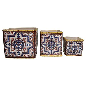 CJ. DE CACHEPOTS DE CERAMICA AMARELO - 3 PCS