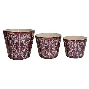 CJ. DE CACHEPOTS DE CERAMICA ROSA - 3 PCS