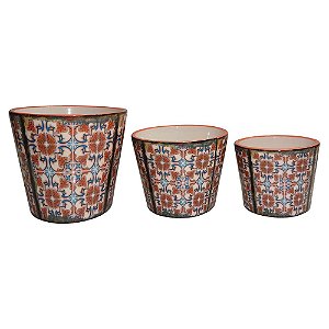 CJ. DE CACHEPOTS DE CERAMICA LARANJA - 3 PCS