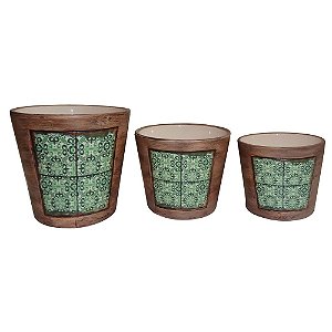 CJ. DE CACHEPOTS DE CERAMICA VER - 3 PCS