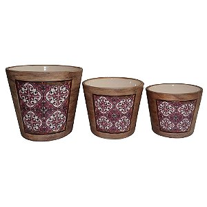 CJ. DE CACHEPOTS DE CERAMICA ROSA - 3 PCS
