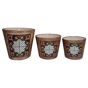 CJ. DE CACHEPOTS DE CERAMICA AMARELO - 3 PCS