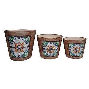 CJ. DE CACHEPOTS DE CERAMICA VERDE - 3 PCS