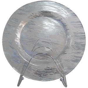 CJ DE PRATOS DE VIDRO COM DETALHE PRATA - 33 CM - 4 PCS