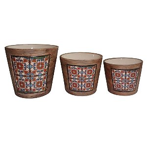 CJ. DE CACHEPOTS DE CERAMICA LARANJA - 3 PCS
