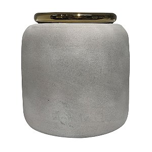CACHEPOT DE CERAMICA CINZA E DOURADO
