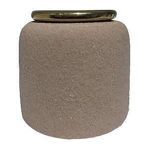 CACHEPOT DE CERAMICA MARROM E DOURADO