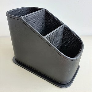PORTA CONTROLE REMOTO DE COURO PRETO COM 3 DIVISORIAS