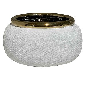CACHEPOTS DE CERAMICA BRANCO E DOURADO
