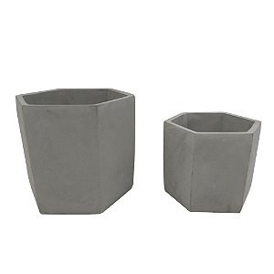 CONJ. DE CACHEPOTS SEXTAVADO EM CIMENTO CINZA  2 PCS G  18CM