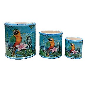 CJ DE CACHEPOTS DE CERAMICA DE ARARA  3 PCS G 13CM X 13,5CM