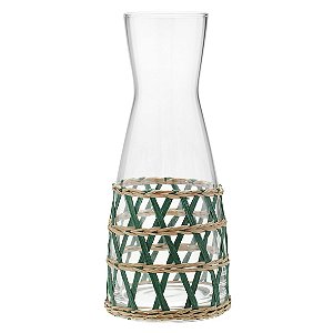 JARRA DE VIDRO E RATTAN VERDE 6,8CM X 10CM X 24,8CM