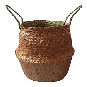 CESTO COM ALCAS EM RATTAN MARROM D38CM X 33CM